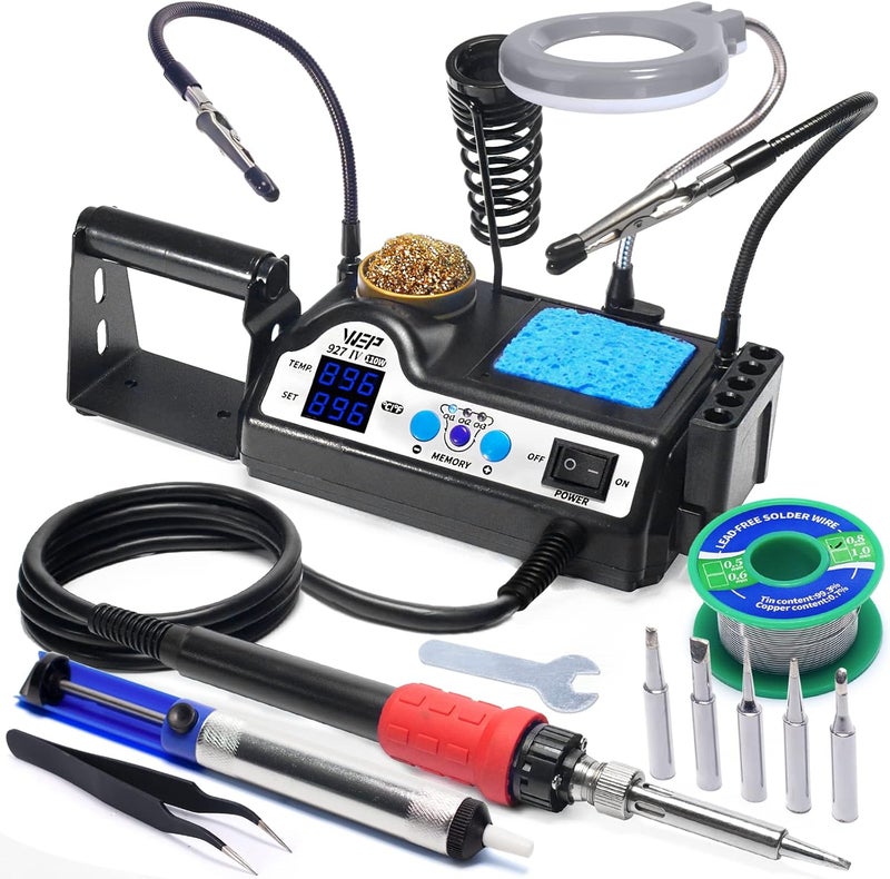 WeP 927-IV Soldering Station Kit High-Power 110W with 3 Preset Channels, Sleep Mode, LED Magnifier, 5 Extra Iron Tips, Tip Cleaner, 2 Helping Hands, Tip Storage Slots, Lead-free Solder Wire, Tweezers - Image 1